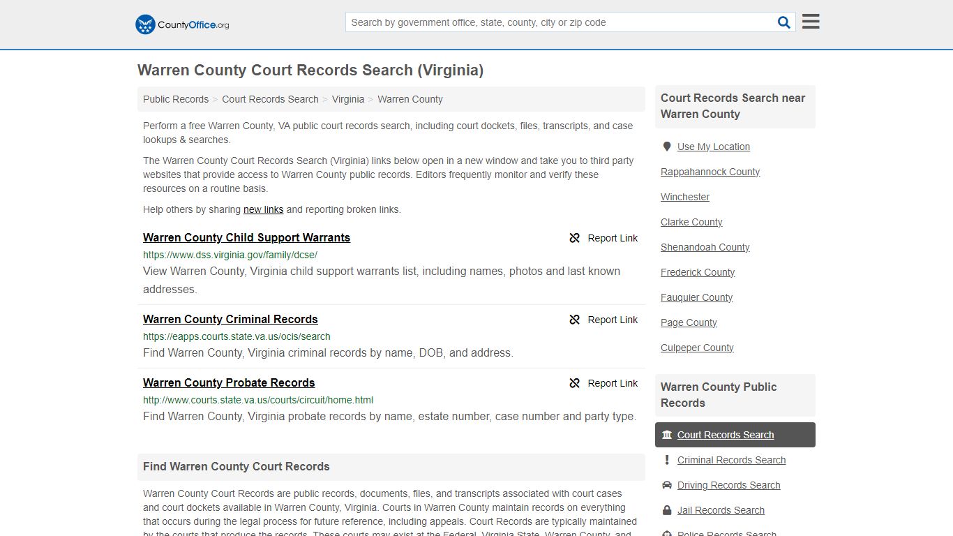 Warren County Court Records Search (Virginia) - County Office